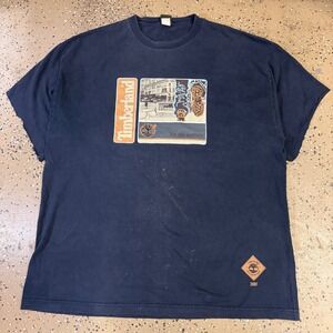 Timberland Graphic T-Shirt Mens XXL Navy Blue Good 2001 For the Journey Vintage